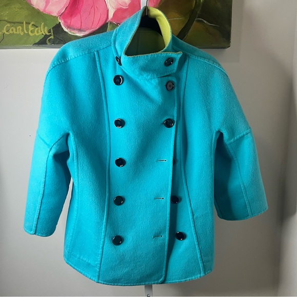 PerSe by Carlisle Wool Green & Blue Reversible Pea Coat Size 6 NWT - Picture 11 of 16